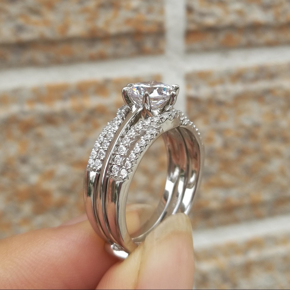 2ct Lab Simulated Diamond Ring Set - Picture 9 of 10